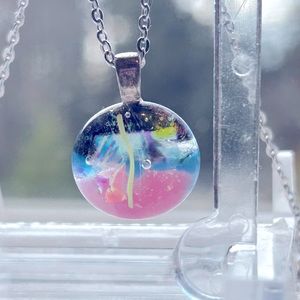 Fused glass pendant with silver chain